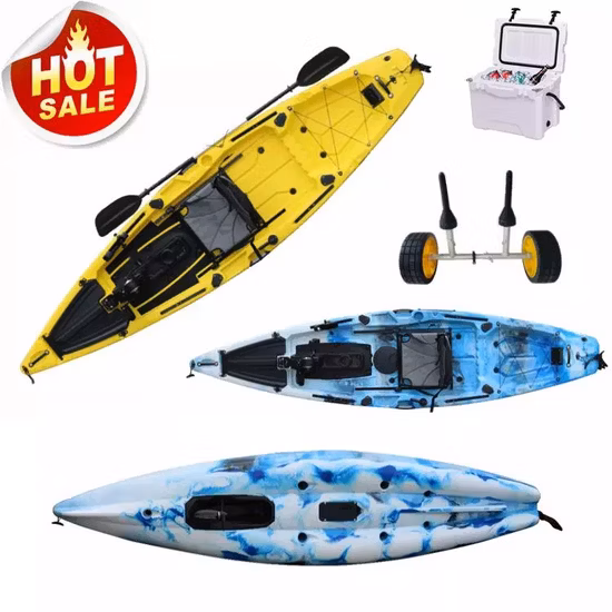 Diseño único al por mayor, hélice de 12 pies y kayak de pesca con pedal de aleta con sistema de accionamiento de pedal dual